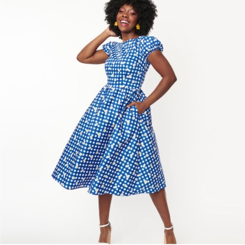 Collectif Blue & White Gingham Midi Dress
